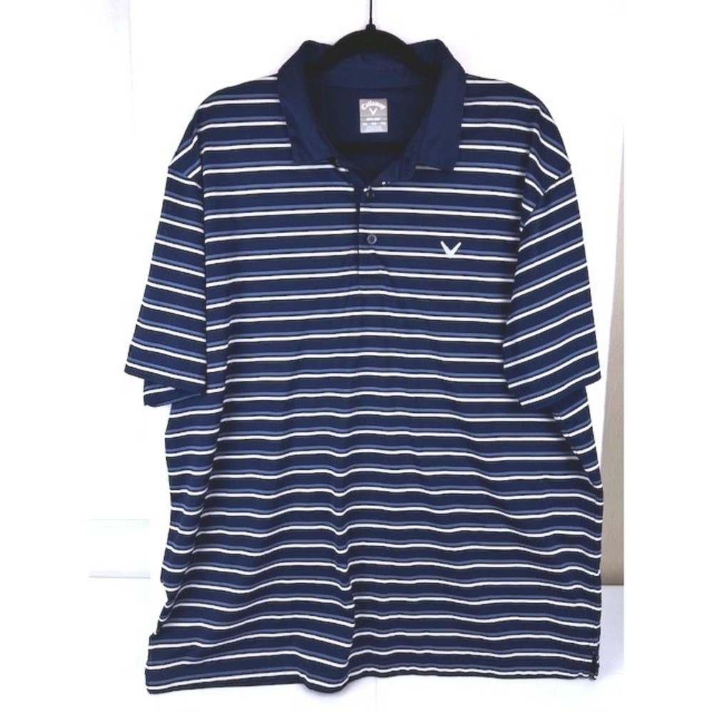 Callaway‎ Opti-Dri Mens XXL Navy Blue Striped Short Sleeve Golf Polo Shirt
